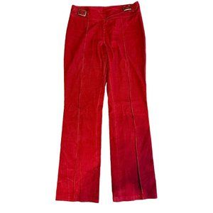 VNTG Red Corduroy Bell Bottoms Flare Pant Middle Seam Brass Buckle SZ 6